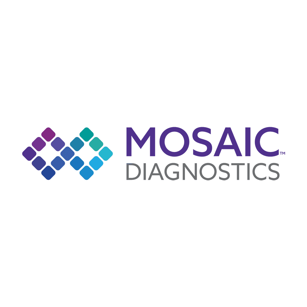 Logo of Mosaic Diagnostics with colorful diamond shapes.