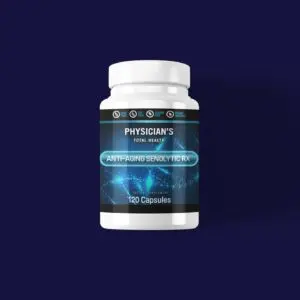A bottle of Physicary's Brain Boost capsules against a dark blue background.